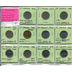 (11) CANADIAN NICKELS 1922,27,36,37,43,52,53,67,92,2015,2017