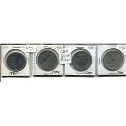 FOUR CANADIAN SILVER DOLLARS 1980, 82, 84, 86