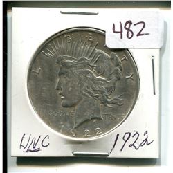 1922 US SILVER PEACE DOLLAR