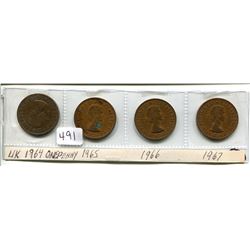 FOUR UK ONE CENT 1964, 1965, 1966, 1967