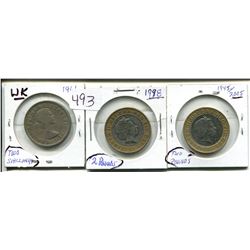 THREE UK COINS (2) TWO POUNDS 1998,2005 & 1961 2 SHILLINGS