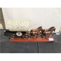 19 1/2" LONG COVERED WAGON MANTLE CLOCK/LAMP WITH WORKING BUGGY WHIP