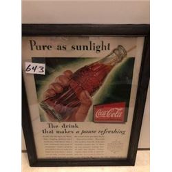 1932 COCA-COLA FRAMED AD 9.5 X 12"