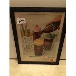 1950's COCA-COLA FRAMED AD 9.5 X 12"