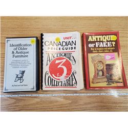 3 ANTIQUE PRICE GUIDES, 2 BOOKS, 1 VCR TAPE