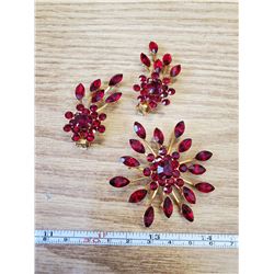 3 PIECES RED RHINESTONE SET- MARKED PATENT PENDING