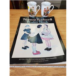 2 NORMAN ROCKWELL MUGS & POSTER BOOK