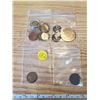 Image 1 : 14 COIN LOT- 9 FOREIGN, 2 CANADIAN WHEAT PENNIES, BRASS COIN, 1917 FARTHING & 1918 USA CENT