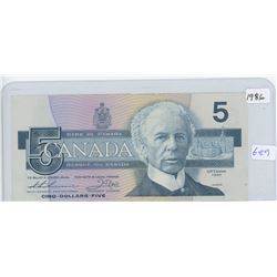 Canadian 1986 Five Dollar Bank Note