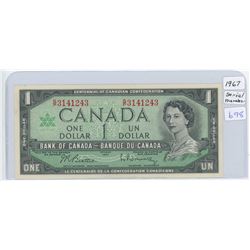 1967 Canadian One Dollar Note With Serial Number