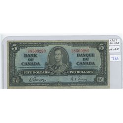 1937 Canadian Five Dollar Bank Note