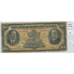 1927 Royal Bank Of Canada Ten Dollar Note