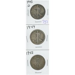 1943D, 1944, 1945 USA WALKING LIBERTY HALF DOLLARS