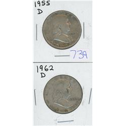 1955D, 1962D USA FRANKLIN HALF DOLLARS