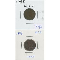 1893, 1896 USA INDIAN HEAD PENNIES