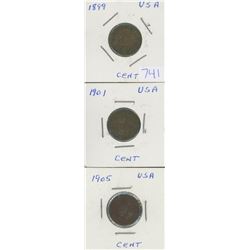 1899, 1901, 1905 USA INDIAN HEAD PENNIES
