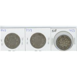 1910, 1913, 1918 CANADIAN 50 CENT PIECES