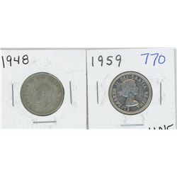 1948, 1959 CANADIAN 25 CENT PIECES