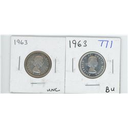 1963 UNC, 1963 BU CANADIAN 25 CENT PIECES