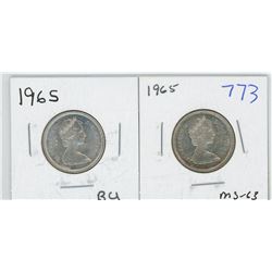 1965 MS63, 1965BU CANADIAN 25 CENT PIECES