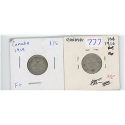 1909, 1910 CANADIAN 10 CENT PIECES