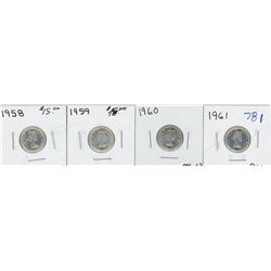 1958, 1959, 1960, 1961 BU CANADIAN 10 CENT PIECES