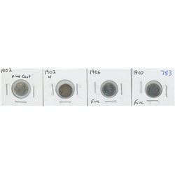 1902, 1902H, 1906, 1907 CANADIAN 5 CENT PIECES