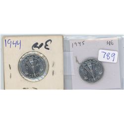 1944 & 1945 STEEL CANADIAN FIVE CENT PIECES