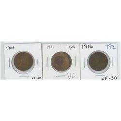 1909, 1911, 1916 CANADIAN LARGE CENT PIECES