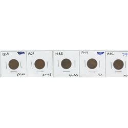 1928, 1929, 1933, 1949, 1952 CANADIAN ONE CENT PIECES