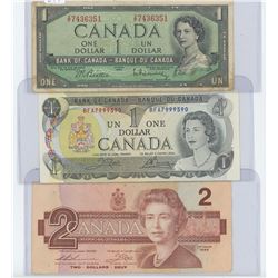 1954, 1973 CANADIAN 1 DOLLAR BANK NOTE 1986 CANADIAN 2 DOLLAR BANK NOTE