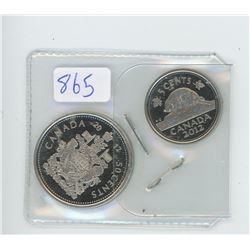 2012 CANADIAN 50 CENT AND 5 CENT COIN
