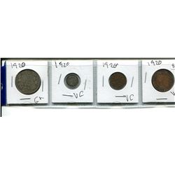 1920 COIN SET - SILVER 5 CENT, LARGE & SMALL CENT, SILVER 50 CENT