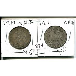 1917, 1919 NFLD 50 CENT