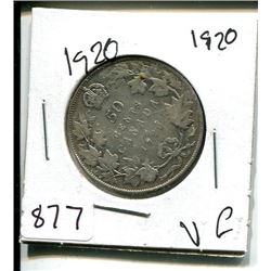 1920 NARROW "O" GEORGE V 50 CENT - CANADIAN