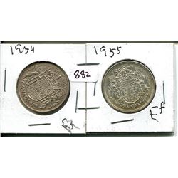 1954, 1955 ELIZABETH II 50 CENT - CANADIAN