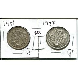 1956, 1958 ELIZABETH II 50 CENT - CANADIAN