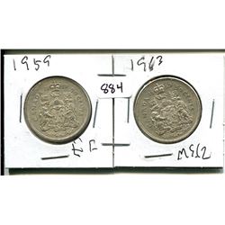 1959, 1963 ELIZABETH II 50 CENT - CANADIAN