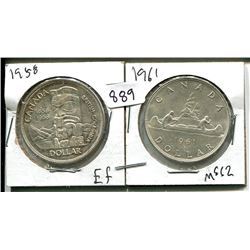1958, 1961 ELIZABETH II CANADIAN SILVER DOLLARS