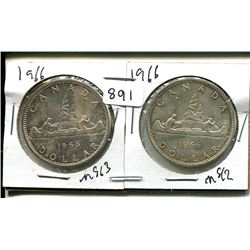 TWO 1966 ELIZABETH II CANADIAN SILVER DOLLARS