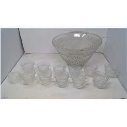 Glass Punch Bowl and Ladle (Include Cups)
