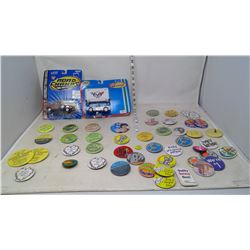 Road Champs Corvette, 53 Chevy Pick Up, and Bag of Pin Buttons