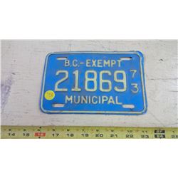 1973 B.C. LICENSE PLATE