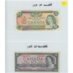 ONE 1979 BANK OF CANADA TWENTY DOLLAR BILL & ONE 1954 BANK OF CANADA TEN DOLLAR BILL