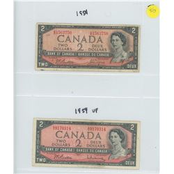 2X 1954 BANK OF CANADA TWO DOLLAR BILLS
