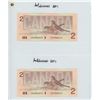 Image 2 : 2X 1986 UNCIRCULATED CANADIAN TWO DOLLAR BILLS