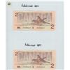 Image 2 : 2X 1986 UNCIRCULATED CANADIAN TWO DOLLAR BILLS