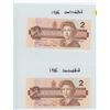 Image 1 : 2X 1986 UNCIRCULATED CANADIAN TWO DOLLAR BILLS
