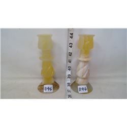 Onyx Stone Carved Candle Holders - Set of 2