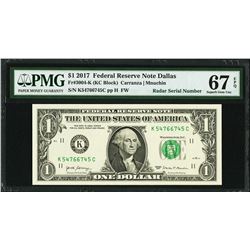 2017 $1 Radar Serial Federal Reserve Note PMG 67EPQ